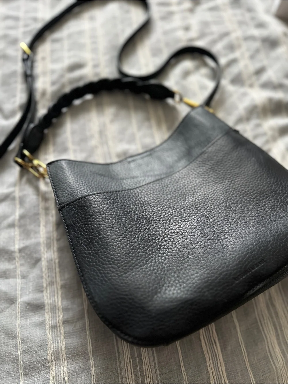 Antonio Melani Black Pebbled Leather Braided Handle Hobo Crossbody Bag